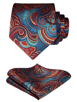 Extra Long Floral Paisley Tie for Men Handkerchief Men's Necktie & Pocket Square Set