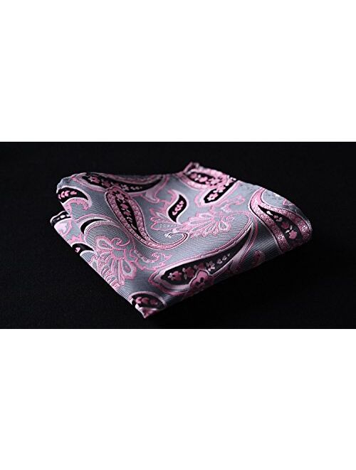 HISDERN Extra Long Floral Paisley Tie for Men Handkerchief Men's Necktie & Pocket Square Set