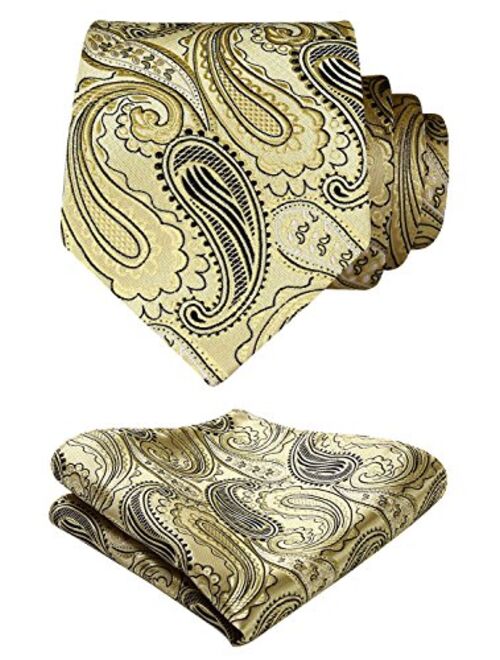 HISDERN Extra Long Floral Paisley Tie for Men Handkerchief Men's Necktie & Pocket Square Set