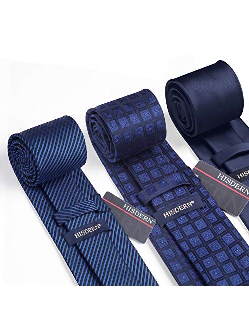 HISDERN Lot 3 PCS Classic Men's Silk Tie Set Necktie & Pocket Square - Multiple Sets