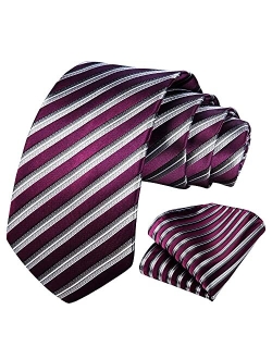 Stripe Tie Mens Ties and Pocket Square Set Classic 3.4'' Silk Formal Necktie Handkerchief for Business Wedding