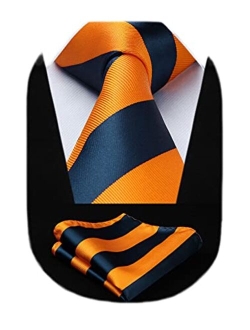 Stripe Tie Mens Ties and Pocket Square Set Classic 3.4'' Silk Formal Necktie Handkerchief for Business Wedding