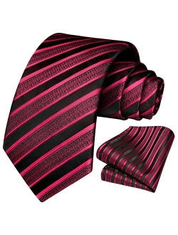 Stripe Tie Mens Ties and Pocket Square Set Classic 3.4'' Silk Formal Necktie Handkerchief for Business Wedding