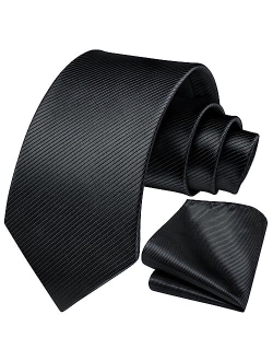 Stripe Tie Mens Ties and Pocket Square Set Classic 3.4'' Silk Formal Necktie Handkerchief for Business Wedding