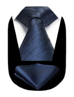 Stripe Tie Mens Ties and Pocket Square Set Classic 3.4'' Silk Formal Necktie Handkerchief for Business Wedding