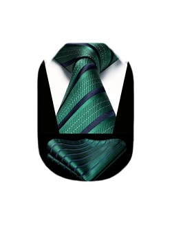 Stripe Tie Mens Ties and Pocket Square Set Classic 3.4'' Silk Formal Necktie Handkerchief for Business Wedding