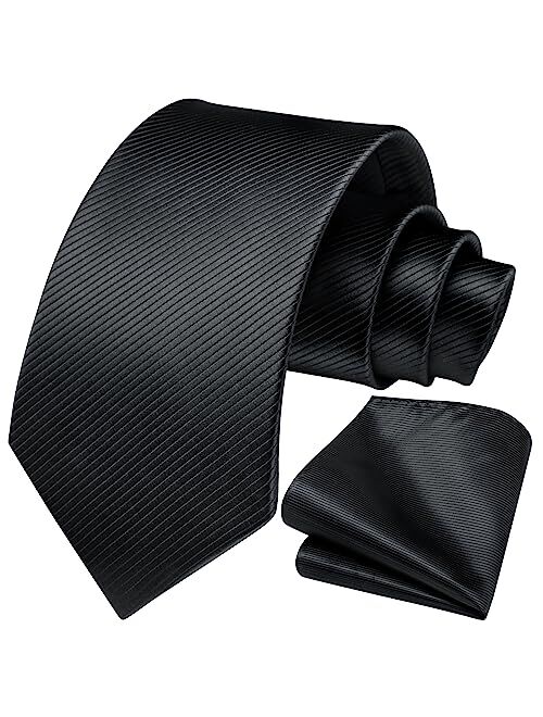 HISDERN Stripe Tie Mens Ties and Pocket Square Set Classic 3.4'' Silk Formal Necktie Handkerchief for Business Wedding