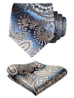 Floral Tie for Men Handkerchief Woven Classic Paisley Men's Necktie & Pocket Square Set