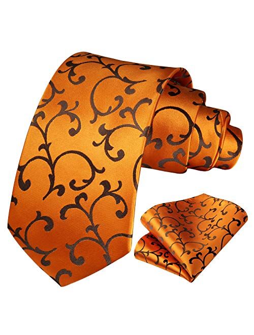 HISDERN Floral Tie for Men Handkerchief Woven Classic Paisley Men's Necktie & Pocket Square Set