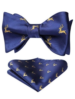 Men's Animal Jacquard Self Bow Tie Pocket Square Set Wedding Party