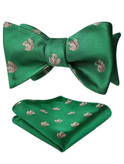 Men's Animal Jacquard Self Bow Tie Pocket Square Set Wedding Party