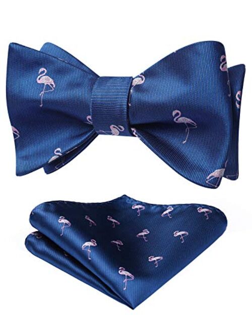 HISDERN Men's Animal Jacquard Self Bow Tie Pocket Square Set Wedding Party