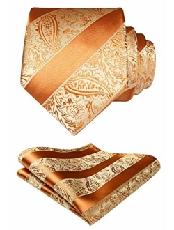 Solid Paisley Tie for Men Handkerchief Woven Classic Flower Men's Necktie & Pocket Square Set