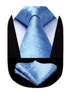 Solid Paisley Tie for Men Handkerchief Woven Classic Flower Men's Necktie & Pocket Square Set
