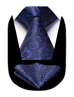 Solid Paisley Tie for Men Handkerchief Woven Classic Flower Men's Necktie & Pocket Square Set