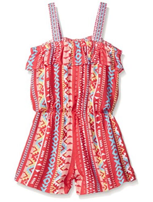 Derek Heart Girls' Big Waist Romper W/Jacquard Elastic Straps & Pom Pom Trim