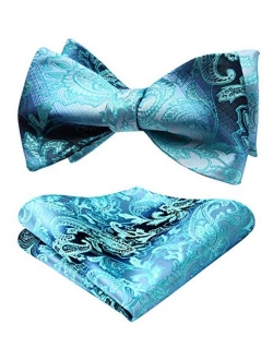 Paisley Floral Party Self Bow Tie Handkerchief Men's Self Bow tie & Pocket Square Set