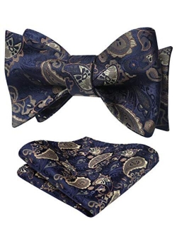 Paisley Floral Party Self Bow Tie Handkerchief Men's Self Bow tie & Pocket Square Set