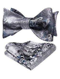 Paisley Floral Party Self Bow Tie Handkerchief Men's Self Bow tie & Pocket Square Set