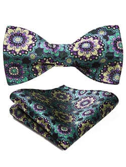 Paisley Floral Party Self Bow Tie Handkerchief Men's Self Bow tie & Pocket Square Set