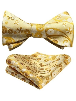 Paisley Floral Party Self Bow Tie Handkerchief Men's Self Bow tie & Pocket Square Set