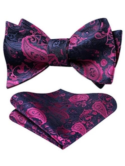 Paisley Floral Party Self Bow Tie Handkerchief Men's Self Bow tie & Pocket Square Set