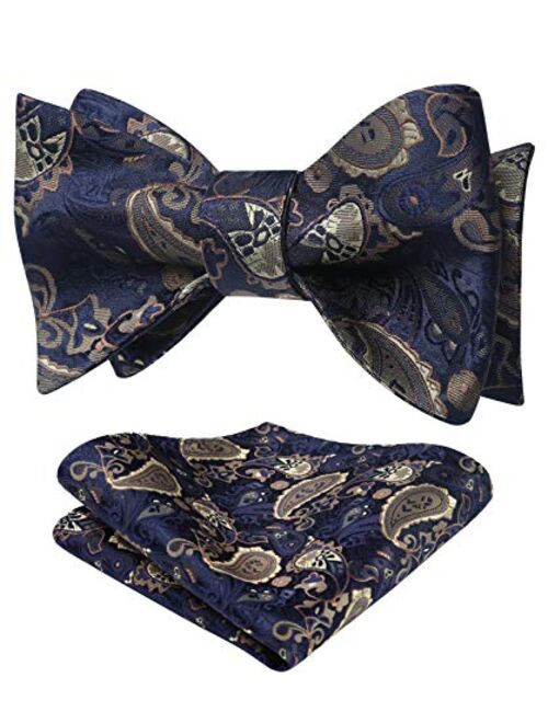 HISDERN Paisley Floral Party Self Bow Tie Handkerchief Men's Self Bow tie & Pocket Square Set