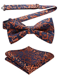 Pre-Tied Bow Ties for Men Classic Paisley Jacquard Bowties Pocket Square Set Fashion Formal Adjustable Bow Tie Wedding Party