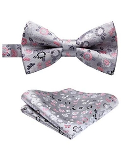 Pre-Tied Bow Ties for Men Classic Paisley Jacquard Bowties Pocket Square Set Fashion Formal Adjustable Bow Tie Wedding Party