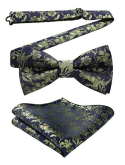 Pre-Tied Bow Ties for Men Classic Paisley Jacquard Bowties Pocket Square Set Fashion Formal Adjustable Bow Tie Wedding Party