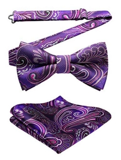 Pre-Tied Bow Ties for Men Classic Paisley Jacquard Bowties Pocket Square Set Fashion Formal Adjustable Bow Tie Wedding Party