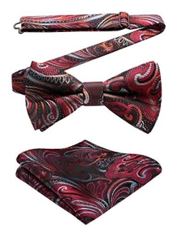 Pre-Tied Bow Ties for Men Classic Paisley Jacquard Bowties Pocket Square Set Fashion Formal Adjustable Bow Tie Wedding Party