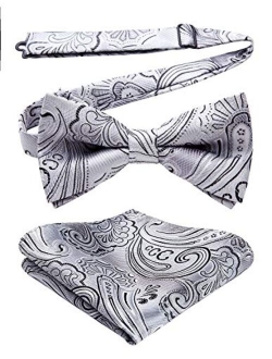 Pre-Tied Bow Ties for Men Classic Paisley Jacquard Bowties Pocket Square Set Fashion Formal Adjustable Bow Tie Wedding Party