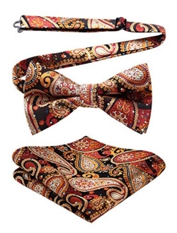 Pre-Tied Bow Ties for Men Classic Paisley Jacquard Bowties Pocket Square Set Fashion Formal Adjustable Bow Tie Wedding Party