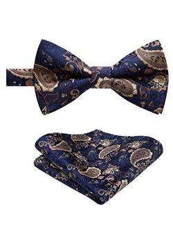 Pre-Tied Bow Ties for Men Classic Paisley Jacquard Bowties Pocket Square Set Fashion Formal Adjustable Bow Tie Wedding Party