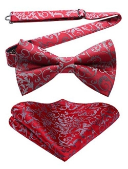 Pre-Tied Bow Ties for Men Classic Paisley Jacquard Bowties Pocket Square Set Fashion Formal Adjustable Bow Tie Wedding Party