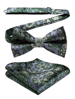 Pre-Tied Bow Ties for Men Classic Paisley Jacquard Bowties Pocket Square Set Fashion Formal Adjustable Bow Tie Wedding Party