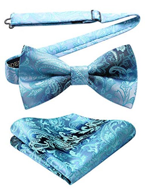 HISDERN Pre-Tied Bow Ties for Men Classic Paisley Jacquard Bowties Pocket Square Set Fashion Formal Adjustable Bow Tie Wedding Party