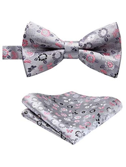 HISDERN Pre-Tied Bow Ties for Men Classic Paisley Jacquard Bowties Pocket Square Set Fashion Formal Adjustable Bow Tie Wedding Party