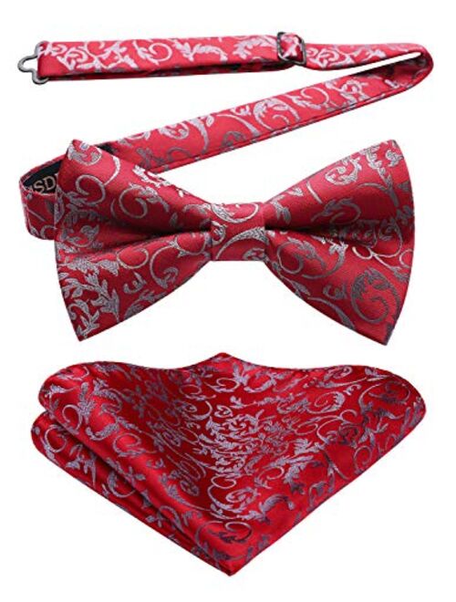 HISDERN Pre-Tied Bow Ties for Men Classic Paisley Jacquard Bowties Pocket Square Set Fashion Formal Adjustable Bow Tie Wedding Party