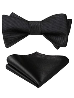 Bow Ties for Men Solid Color Self Tie Bow Tie Pocket Square Set Classic Formal Satin Bowties for Tuxedo Wedding Party