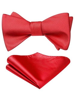 Bow Ties for Men Solid Color Self Tie Bow Tie Pocket Square Set Classic Formal Satin Bowties for Tuxedo Wedding Party