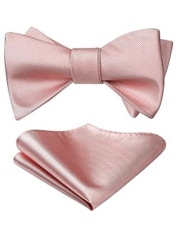 Bow Ties for Men Solid Color Self Tie Bow Tie Pocket Square Set Classic Formal Satin Bowties for Tuxedo Wedding Party