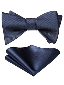 Bow Ties for Men Solid Color Self Tie Bow Tie Pocket Square Set Classic Formal Satin Bowties for Tuxedo Wedding Party