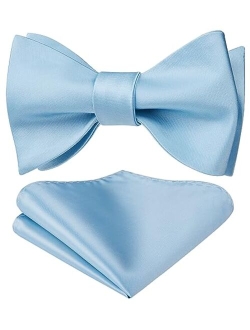 Bow Ties for Men Solid Color Self Tie Bow Tie Pocket Square Set Classic Formal Satin Bowties for Tuxedo Wedding Party