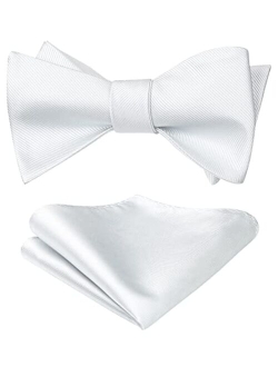 Bow Ties for Men Solid Color Self Tie Bow Tie Pocket Square Set Classic Formal Satin Bowties for Tuxedo Wedding Party