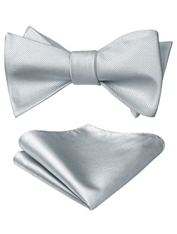 Bow Ties for Men Solid Color Self Tie Bow Tie Pocket Square Set Classic Formal Satin Bowties for Tuxedo Wedding Party