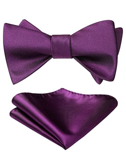 Bow Ties for Men Solid Color Self Tie Bow Tie Pocket Square Set Classic Formal Satin Bowties for Tuxedo Wedding Party