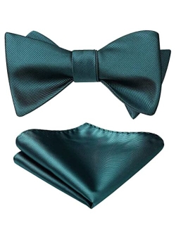 Bow Ties for Men Solid Color Self Tie Bow Tie Pocket Square Set Classic Formal Satin Bowties for Tuxedo Wedding Party