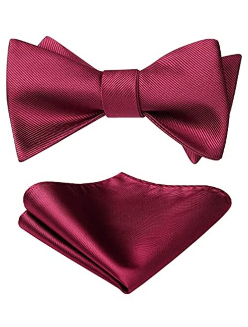 HISDERN Bow Ties for Men Solid Color Self Tie Bow Tie Pocket Square Set Classic Formal Satin Bowties for Tuxedo Wedding Party